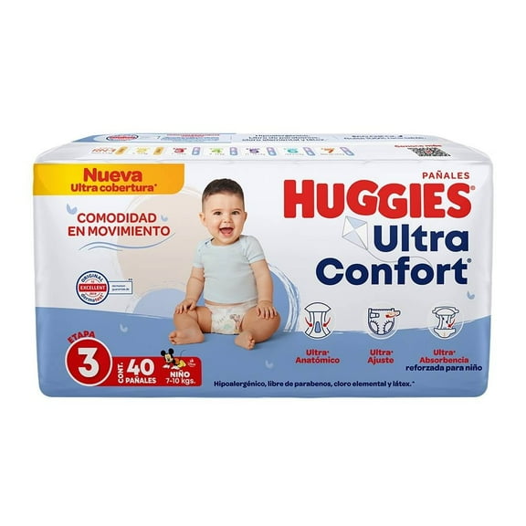 Pañales Huggies UltraConfort etapa 3 niño 40 piezas