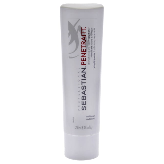 acondicionador fortalecedor y reparador penetraitt sebastian unisex 8.4 oz tubo blanco frontal con tapa a presión, texto vertical 'SEBASTIAN PENETRAITT' en negro y rojo y capacidad 250 ml (8.4 fl oz).