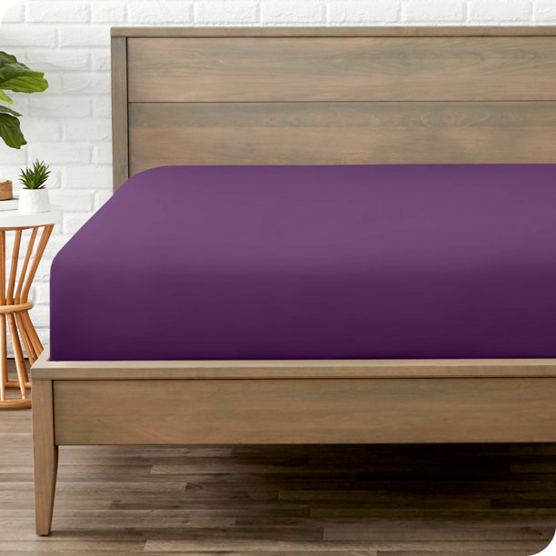 Sábana Ajustable de Lujo Bare Home Colección 1800 Ultra Suave Bolsillo Profundo Tamaño Queen Color Ciruela
