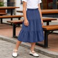 thumbnail image 5 of Falda midi vaquera escalonada para niñas, cintura alta elástica, corte en A, falda larga informal, suave, transpirable, con volantes, color negro, tallas de 4-5 a 14-15 años., 5 of 5