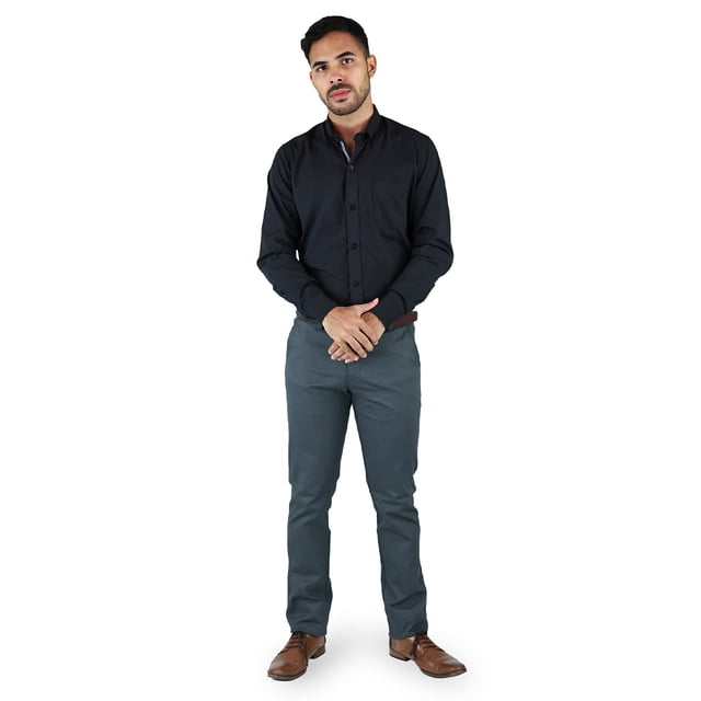Camisa Negra Manga Larga De Vestir Para Hombre Estilo Casual Slim Fit