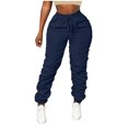 thumbnail image 4 of Amzcrzy Pantalones Cargo Mujer Color Liso Ligeros Senderismo Detalle Fruncido Cintura Elástica Cordón Cómodos Jogging Tallas S-2XL Azul, 4 of 7