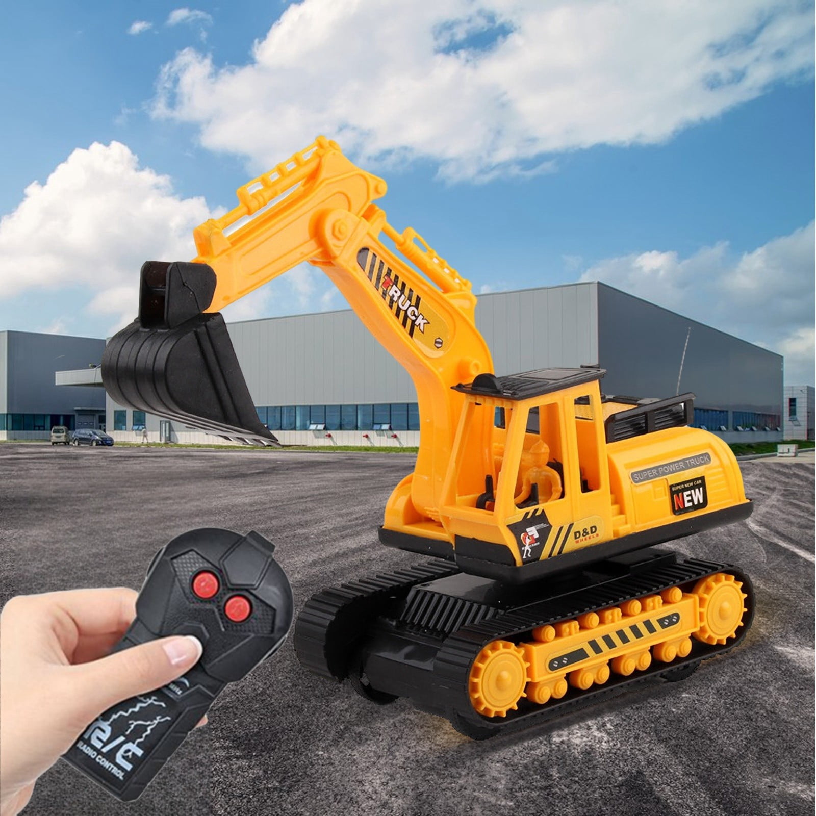 Excavadora de juguete con control remoto de 2,4 G | Vehículo de construcción grande para niños | Coche de ingeniería realista con sonido y luces | A partir de 3 años | Amarillo