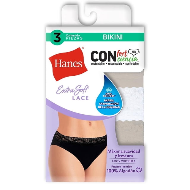 Bikini Hanes Panties para Mujer, Multicolor Bikini Extrasoft 1 Paquete con 3 Piezas Talla M