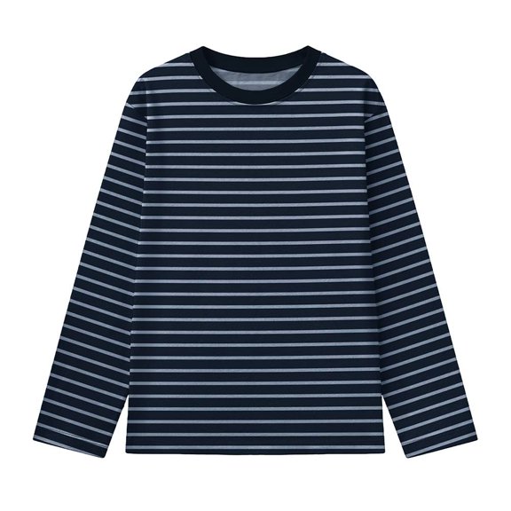Playera Casual Manga Larga Simply Basic para Niño, Diseño Líneas Horizontales Azul Talla 10