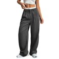 thumbnail image 3 of Pantalones Anchos y Holgados para Mujer, Estilo Palazzo Harén, Informales, A Rayas, con Cintura Elástica y Bolsillos Gris L, 3 of 7