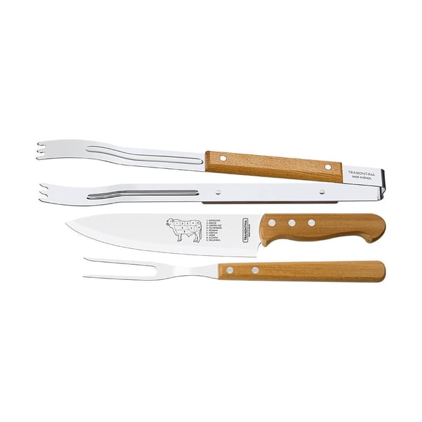 Juego para Asado Tramontina Churrasco 3 Piezas Madera