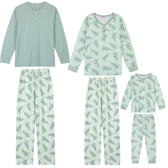 Conjuntos de pijamas familiares navideños Inspire Chic de manga larga con pantalones, ropa de descanso para niños y niñas XS verde