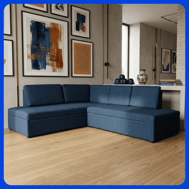 Sillón Sala Leon Esquinera En L 2 Piezas 5 Plazas Linato Armada Azul
