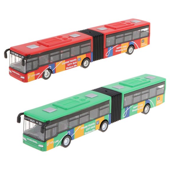 2 autobuses de juguete coleccionables a escala 1:64 de metal fundido con mecanismo de retroceso. Regalos para el hogar. rojo verde