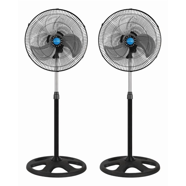 Kit De 2 Ventiladores De Pedestal Antek De 18 Con 3 Aspas Metálicas Y Oscilación 45.72 Cm Negro Plateado Metal