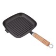 thumbnail image 4 of Cast Iron Skillet with Wooden Handle Square Uncoated Nonstick Cast Iron Grill Pan for Meats Steak Fish, 4 of 5