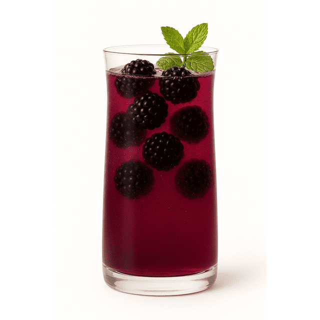 juego 6 vasos vera highball jaibolero jaibol vidrio 370ml para cocina, banquetes, fiestas — vaso highball transparente de 370 ml, vista frontal centrada con bebida morada y zarzamoras, perfil cilíndrico levemente cónico, borde liso y base sólida; frecuentemente usado para servir jugos o cócteles en cenas y eventos.