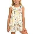 thumbnail image 1 of Conjunto de dos piezas para niños pequeños: top sin mangas con cuello redondo y shorts, estampado veraniego, suave, transpirable, informal y divertido, multicolor, tallas 80-140., 1 of 5