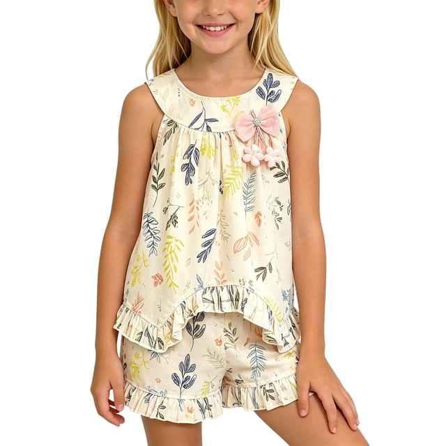 Conjunto de dos piezas para niños pequeños: top sin mangas con cuello redondo y shorts, estampado veraniego, suave, transpirable, informal y divertido, multicolor, tallas 80-140.