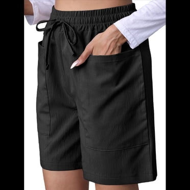 Pantalones Cortos Casuales Omen con Cordón Ajustable, Cintura Elástica Cómoda, Pantalones Cortos de Verano con Bolsillos, Color Negro, Talla S