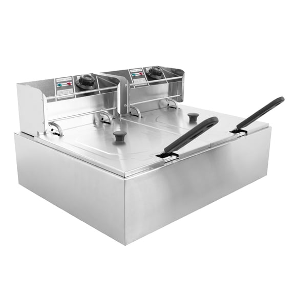 Freidora Electrica De Aceite Doble Industrial 3400w Onof Color Plateado Frecuencia 50/60 Hz