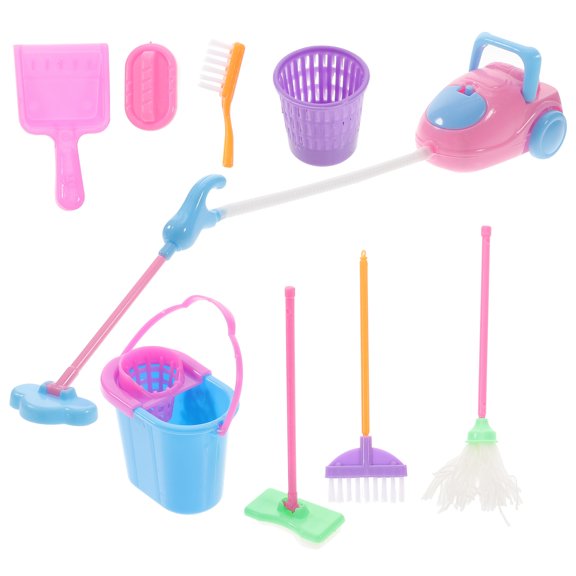 FELTECHELECTR 9 piezas de juguetes de limpieza para niños de imitación, diseño divertido, mini casa de juguete