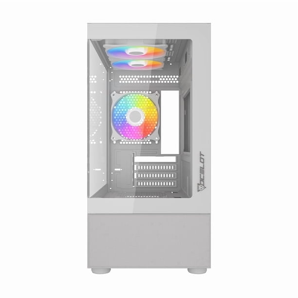 Gabinete Ocelot Gaming Glass EW7 Blanco + Doble Cristal Templado + 3 Ventiladores y Soporte Líquida + Estética Gamer Premium