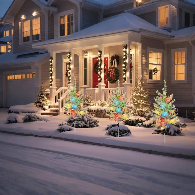 MTBLYS Árbol de Navidad solar de 89 cm (35 pulgadas) con luz LED multicolor para exteriores| resistente al agua| ideal para decorar caminos| jardines| patios y césped.