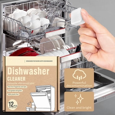 Kugachren Plastic-Free Dishwasher Cleaner Tablets 12PCS, Powerful Grease and Grime Remover, Fragrance-Free Eco-Friendly Effervescent Cleaning Tablets for Deep Clean