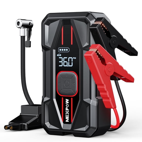 NEXPOW Arrancador de Auto Bateria de 3000W, Compresor de Aire para Arrancador de Coche de 150 PSI, Bomba de Aire para Arrancador de Batería con Carga Rápida PD de 30W y Pinzas Inteligentes para Coches