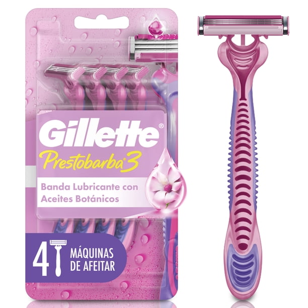 Rastrillo para Mujer Gillette Prestobarba3 con 3 Hojas para Depilar al Ras 4 pzas