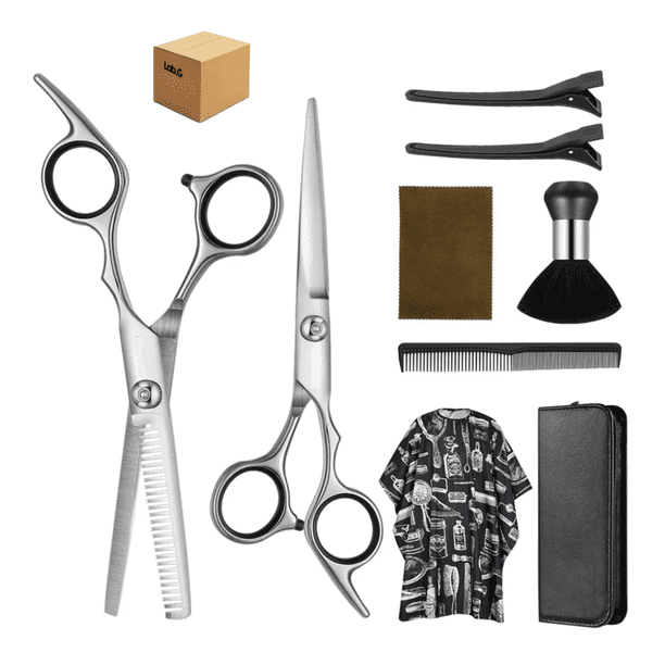 Kit De Tijeras Estilista Lab.G y barbero con accesorios, plateado