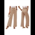thumbnail image 3 of Pantalones de Salón Anchos para Mujer con Bolsillos, Cintura Alta, Ajustables, con Nudo y Holgados. Caqui XL, 3 of 7