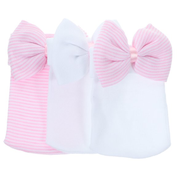 3 gorros elásticos para recién nacidos, gorros para bebés con lazos grandes.