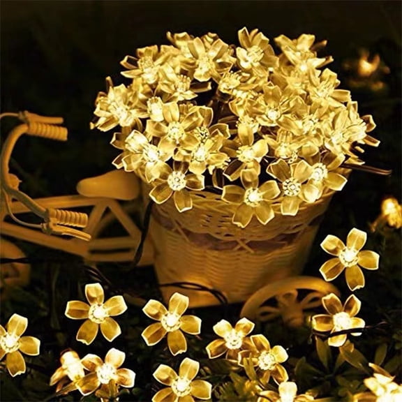 Luces solares para exteriores, guirnalda de flores con 20 luces LED, decoración navideña para jardín, cerca, patio, árbol de Navidad, hogar, boda, patio, fiesta, luz solar.