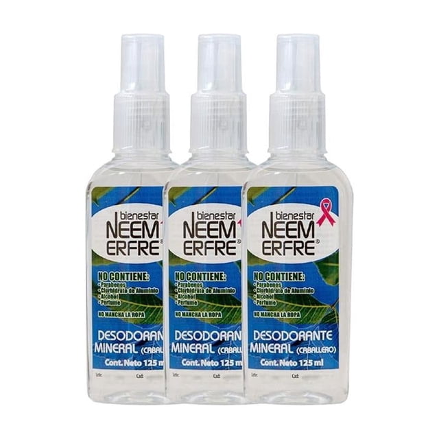 Pack de 3 Desodorantes minerales para caballero Bienestar NEEM ERFRE 125 ml c/u