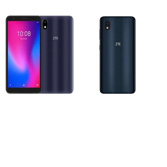 zte blade a3 lite 2020 negro 32 gb smartphone desbloqueado, vista frontal y trasera; pantalla full screen 5.45" HD+ con cámara frontal, carcasa negra con logo ZTE y cámara trasera única con flash. Memoria interna 32 GB, Android P Go y batería 2,600 mAh; útil también como teléfono secundario para viajes.