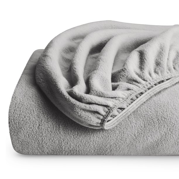 Bare Home Sábana Ajustable de Vellón Acogedor - Sábana de Vellón Polar Extra Suave - Sábana de Bolsillo Profundo - Twin, Gris Claro