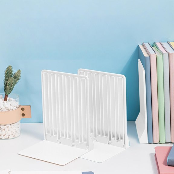 MTBLYS sujetalibros de plástico grueso | Soportes para libros | Topes para libros | Organizador de escritorio | Azul claro y blanco | 7,08 x 5,51 x 1,57 pulgadas