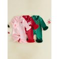 thumbnail image 3 of Pijama navideño para bebé niña, mono de satén de manga larga con bordado de Papá Noel., 3 of 9