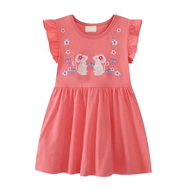 Vestido de algodón con volantes para niña REDARER: ropa de juego bordada de manga corta con apliques, para tallas 1 y 2 años.