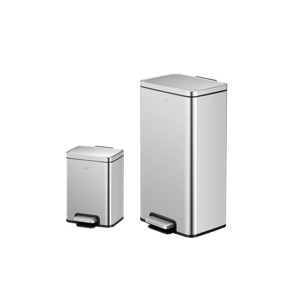 Set 2 Botes de basura para cocina baño oficina Acero Inoxidable 30L y 6L con tapa EKO Madison