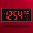 thumbnail image 3 of Reloj de pared digital grande con pantalla de temperatura y humedad, 12/24 h, para mesita de noche o para el hogar. Rojo, 3 of 8
