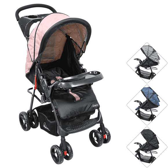 Carriola para Bebé Ligera y Plegable Asiento Reclinable Cinturón de 5 Puntos Charola Toldo Apta desde 6 Meses Hasta 18 kg - Rosa