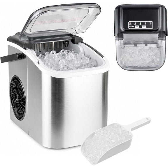 Máquina De Hielo Portátil De Encimera Con Asa Y Pala Maquina De Hielo De Bala Con 2 Tamaños De Hielo 8 Cubos En 6 Minutos Maquina Hielo De Limpieza Automática Para Bar y Fiestas