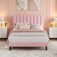 thumbnail image 1 of Yeshouse Estructura de cama matrimonial, cama plataforma tapizada en terciopelo con cabecero capitoné ajustable, no requiere somier, fácil montaje, rosa, 1 of 8