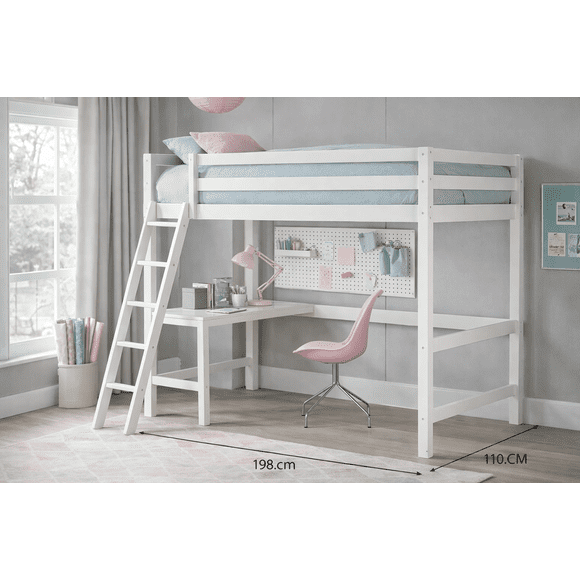 Litera individual con escritorio integrado modelo Frida color blanco – madera de pino