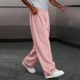 thumbnail image 2 of Amzcrzy Pantalones Deportivos Hombre Clásicos Color Liso Cintura Alta Elástica Cordón Pierna Recta Holgados Anchos Cómodos Con Bolsillos Tallas S-2XL Rosa, 2 of 8