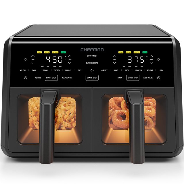 Freidora de aire Chefman Dual de 9 qt con doble cesta, 120 V