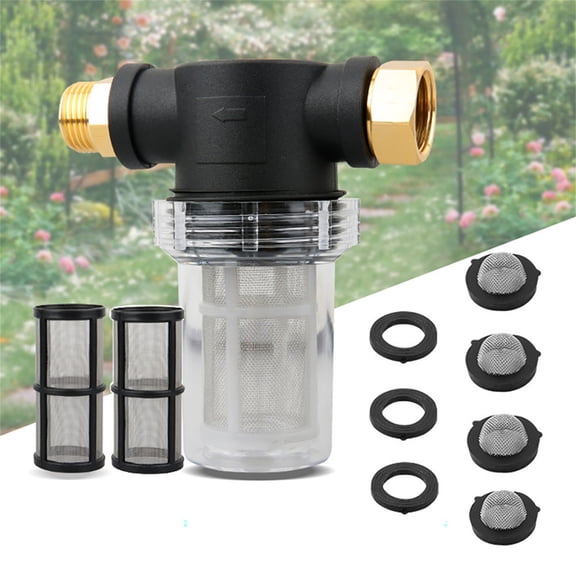 Accesorio de Filtro de Sedimentos para Manguera de Jardín y Hidrolavadora, Entrada Macho a Hembra de 3/4", Incluye 2 Filtros de Malla para Eliminar Residuos en Agua de Exteriores