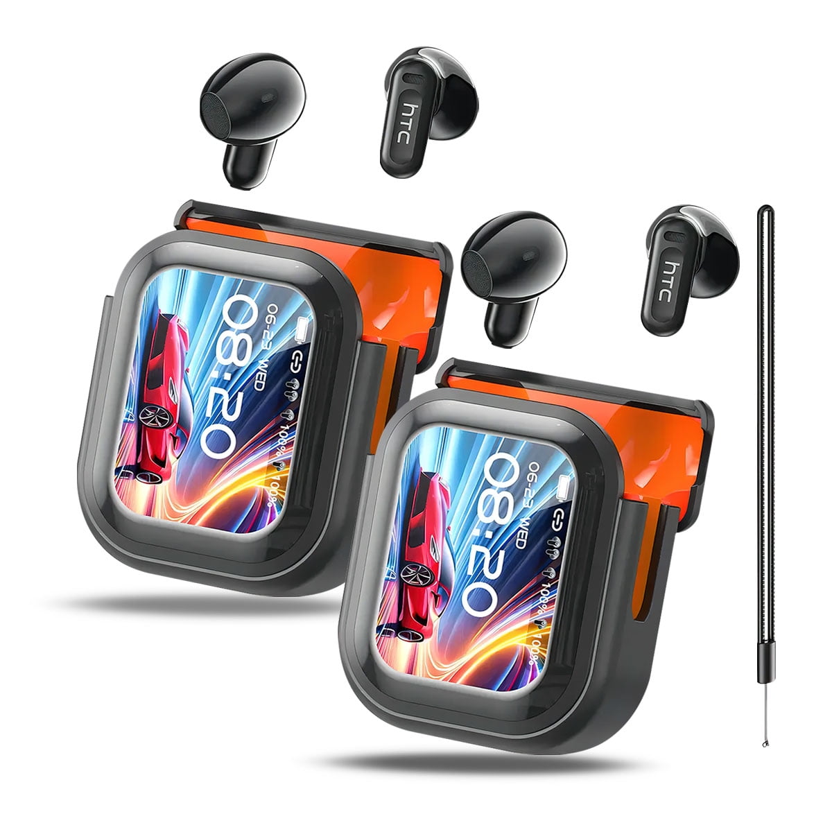 Combo 2 Audífonos HTC NE20 Bluetooth con Pantalla en Estuche Traducción en Tiempo Real Negro