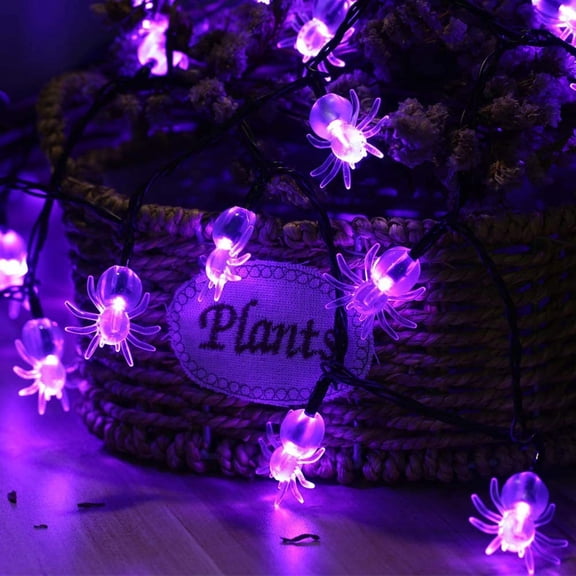 Xihbxyly Guirnalda de Luces de Araña para Halloween, 20 Led a Pilas, Impermeable, para Exteriores, Luz Morada, para Jardín, Patio, Porche, Ideal para Halloween, 3 M de Largo.