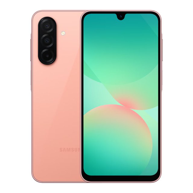 smartphone samsung galaxy a26 6gb 128gb rosa desbloqueado, vista frontal y trasera centrada con módulo triple de cámara vertical; pantalla Super AMOLED 6.7” con muesca tipo gota, respaldo de cristal rosa brillante y marco delgado, botones laterales visibles, cámara principal 50 MP y selfie 13 MP, resistencia al agua IP67; ideal para capturar fotos en exteriores.