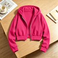 thumbnail image 5 of Sudadera con capucha y cremallera de manga larga de color liso para niñas, estilo casual y holgado, ideal para invierno, tallas 120-170., 5 of 5